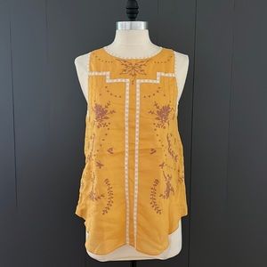 Vanessa Bruno, size 34, orange linen embroidered sleeveless blouse